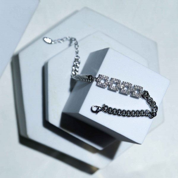 Silver Color Bracelet with Square Shapes Adorned with Stones Like Diamonds